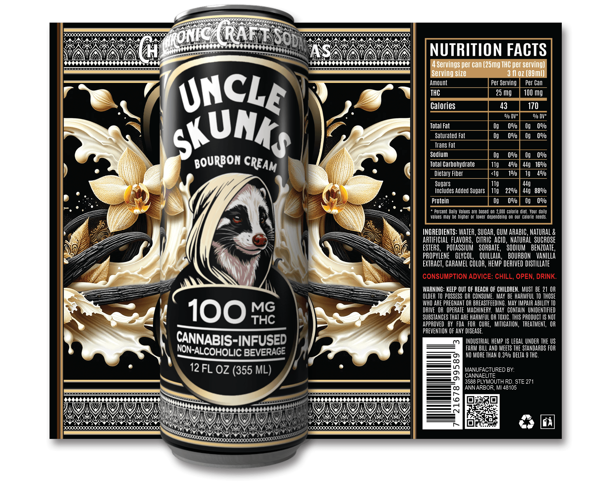 Uncle Skunks Bourbon Cream 100mg Cn 12oz Single